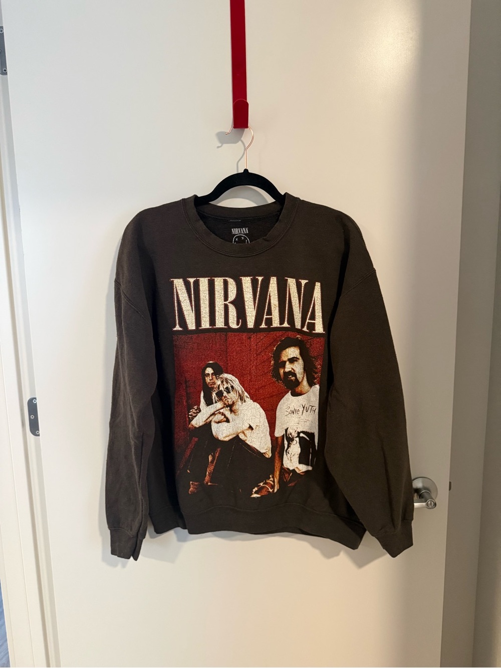 NIRVANA Brown Crewneck Sweatshirt with Red Graphic